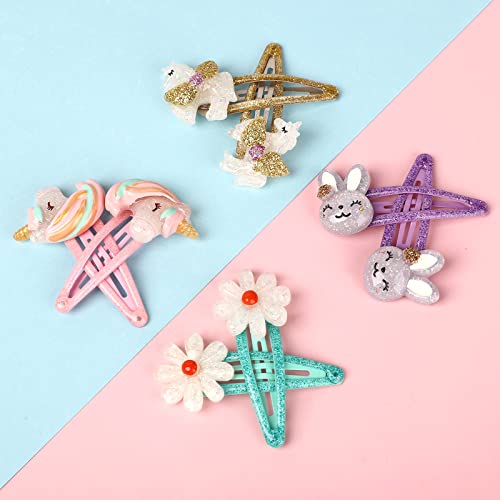 Wingchold 8Pcs Unicorn & Rabbit Snap Hair Clips for Girls
