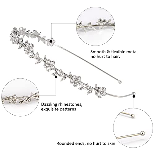 Wecoe Silver Rhinestone Flower Girl Headbands Wedding Hair Accessories
