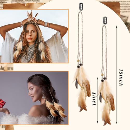 Geyoga 12 Pcs Brown Feather Hair Clips - Boho Style Extensions