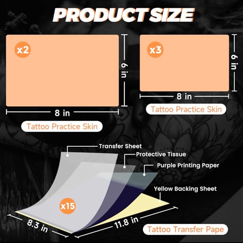 20Pcs Tattoo Practice Skin Kit with Stencil Paper for Artists