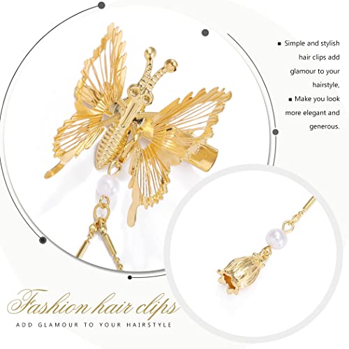 Gold Butterfly Hair Clips with Tassels for Women & Girls - Set of 2