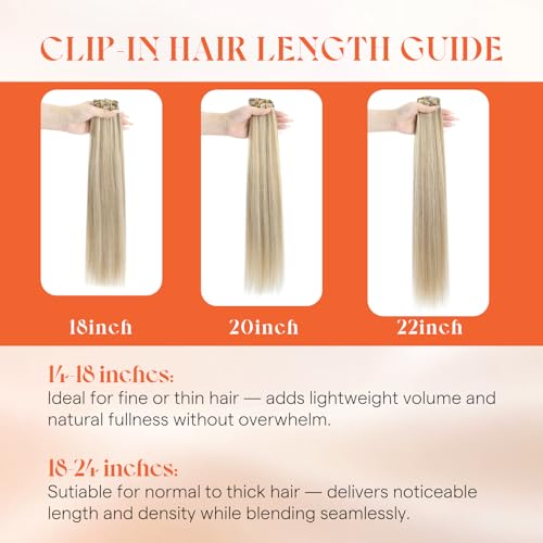 Sunny Hair Clip in Hair Extensions Real Human Hair 120g Remy Hair Clip in Extensions for Women Human Hair Extensions Dark Golden Blonde Highlights Light Blonde 18 Inch