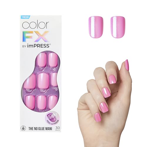 imPRESS No Glue Press On Nails - Color FX 'Late Night', Pink, Short Squoval, 30 Nails Kit