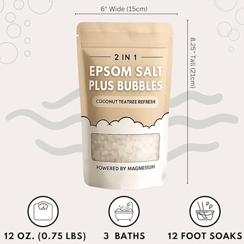 Epsom Salt Foaming Bath Soak – Coconut & Teatree, 12 oz – Muscle Recovery & Relaxation