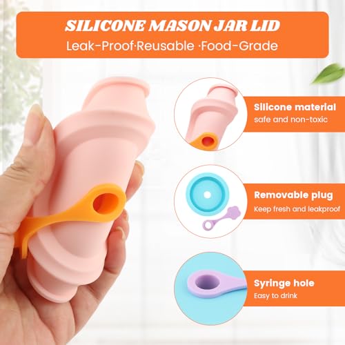 4-Pack Silicone Mason Jar Lids with Stainless Steel Straws - Leak-Proof & Dishwasher Safe