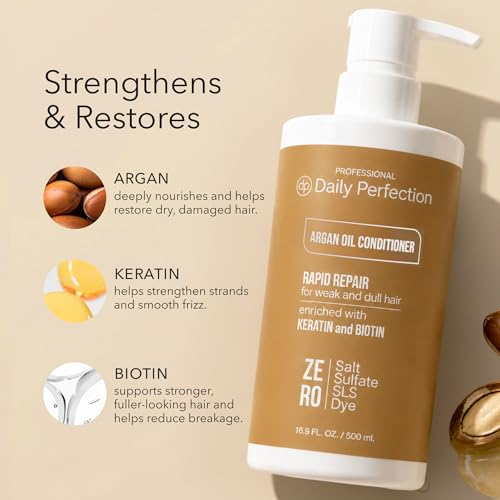Daily Perfection Argan Oil Conditioner with Biotin & Keratin, 16.9 Fl Oz