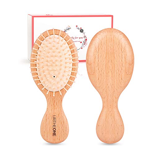URTHEONE Beige Mini Detangling Hair Brush for Kids & Travel, Suitable for All Hair Types