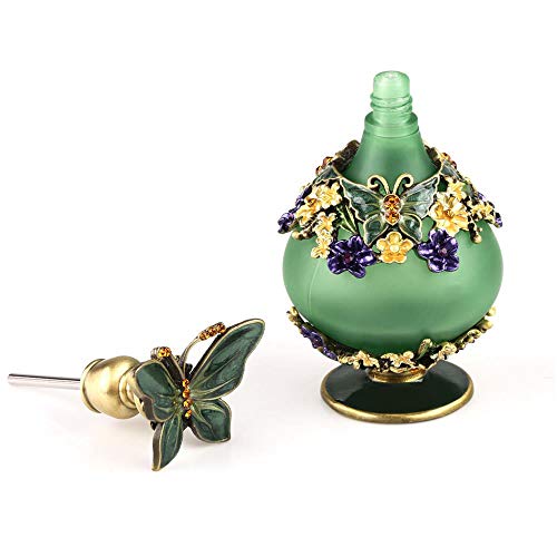 Rayberro Green Butterfly Vintage Perfume Bottle 25ML Refillable Glass with Rhinestones
