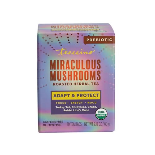 Teeccino Miraculous Mushrooms Herbal Tea - 10 Caffeine-Free Bags