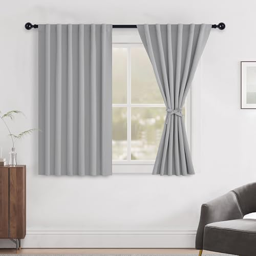 Thermal Insulated Blackout Curtains Set of 2 - Silver Grey, 52x45"