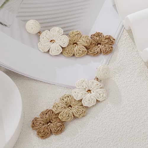 RUOFFETA Raffia Flower Drop Earrings - Tropical Beach Jewelry