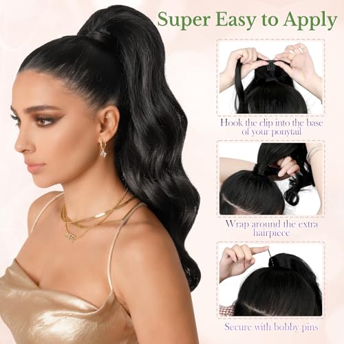 FELENDY 18" Dark Brown Wavy Ponytail Extension - Clip In Hairpiece