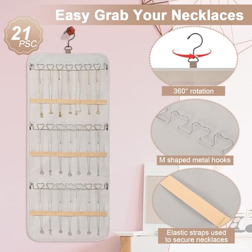 Dynoro Double-Sided Jewelry Organizer Roll - 48 Pockets & 21 Hooks