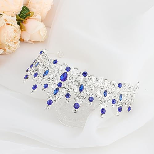 COCIDE Silver Blue Crystal Tiara - Rhinestone Crown for Brides & Girls
