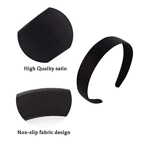Black Satin Headbands for Women - 5 Sizes Non-Slip Elastic Hairbands for DIY Crafts & Daily Wear