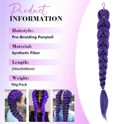 Getgal 24-Inch Purple Pre-Braided Ponytail Extension for Girls