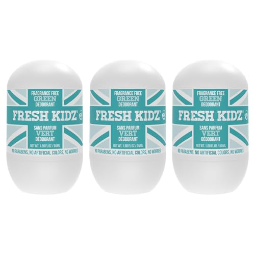 Fresh Kidz Kid & Teen Unscented Deodorant 3-Pack, Baking Soda & Aluminum-Free, 24H Protection, 1.86 fl oz