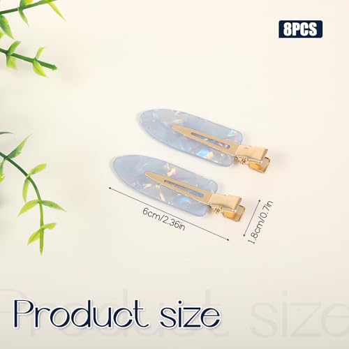 8 Pack Blue Creaseless Hair Clips - No Bend Duckbill Hairpins