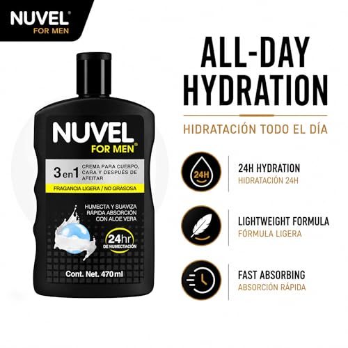 Nuvel 3-in-1 Men's Moisturizer with Aloe Vera & Vitamin E - Lightweight Daily Hydration Cream