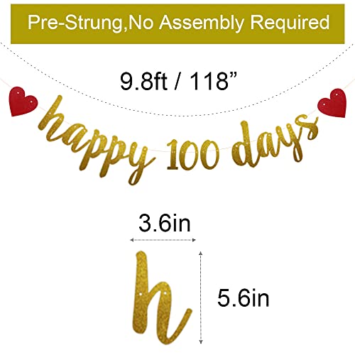 Happy 100 Days Banner - Pre-Strung Gold Glitter Decoration for Weddings & Baby Parties