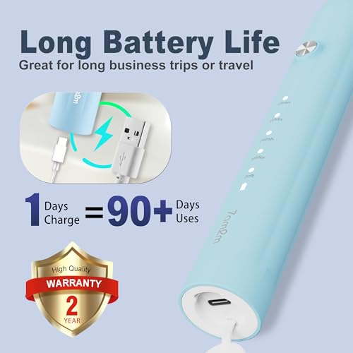 7AM2M Light Blue Sonic Electric Toothbrush with 8 Brush Heads