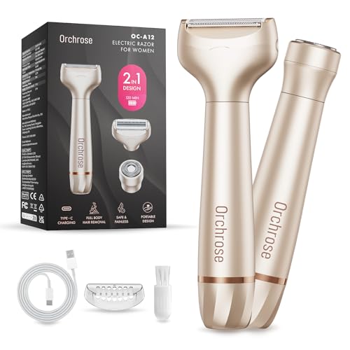 Orchrose Electric Razor for Women Rechargeable: 2-in-1 Painless Shaver for Face Legs Underarms and Bikini Area - Twist Knob Travel Lock Design