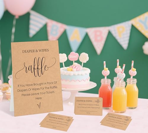 Minimalist Diaper Raffle Game Set for Baby Shower - 1 Sign & 50 Cards