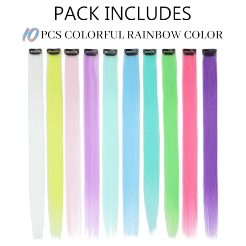 Glow-in-the-Dark Clip-In Hair Extensions | 20-Inch Rainbow Synthetic Hairpieces for Festivals
