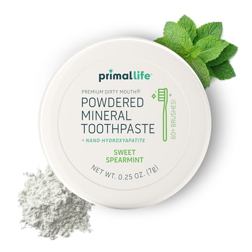 Primal Life Organics Dirty Mouth Toothpowder - Organic Vegan Tooth Cleaning Powder with Sweet Spearmint Flavor, 0.25 oz