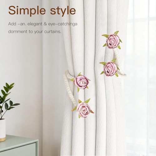 Elegant Pink Rose Curtain Tiebacks - 2pcs Artificial Flower Holdbacks