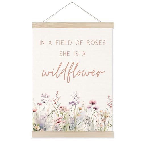 Boho Floral Girl Nursery Poster with Wooden Hanger - 12x16