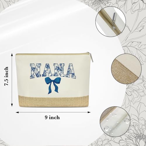 Reusable Blue Floral Tote Bag & Makeup Bag for Grandma - Travel & Shopping Gift