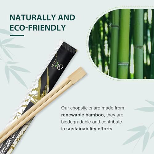 Soeos 100 Disposable Bamboo Chopsticks - 9 Inch, Eco-Friendly, Individually Wrapped