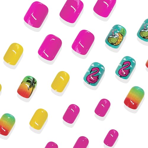 24PCS Tropical Press On Nails - Summer Flamingo & Pineapple Design