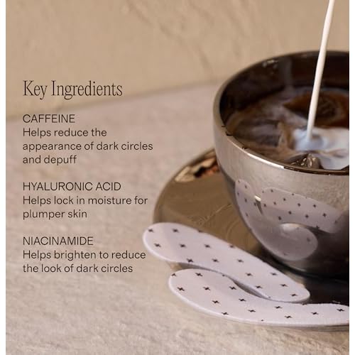 + Lux Unfiltered Iced Latte Cooling Under Eye Patches - Anti-Slip Caffeine Infused Korean Eye Mask - Reduces Puffiness, Brightens & Hydrates - Niacinamide & Hyaluronic Acid - Vegan - 10 Pairs
