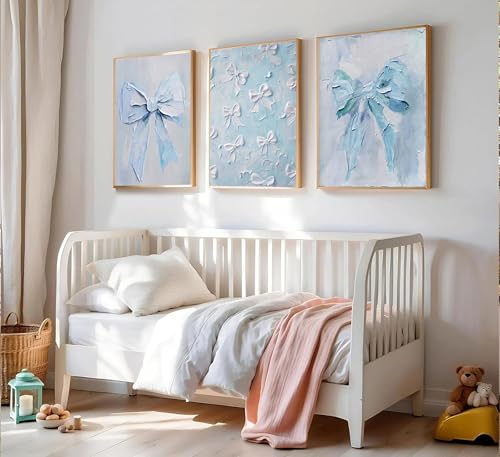 Trendy Blue Bow Wall Art Set - Unframed Canvas Prints