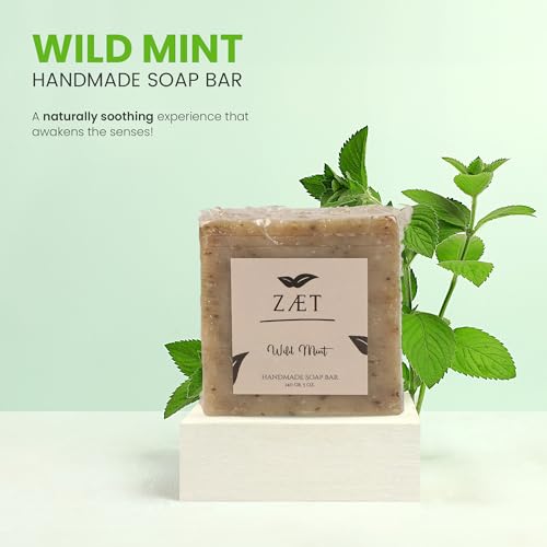 ZAET Wild Mint Bar Soap 5oz (2-Pack) - Handmade Natural Cleansing Soap for Face, Body & Hands