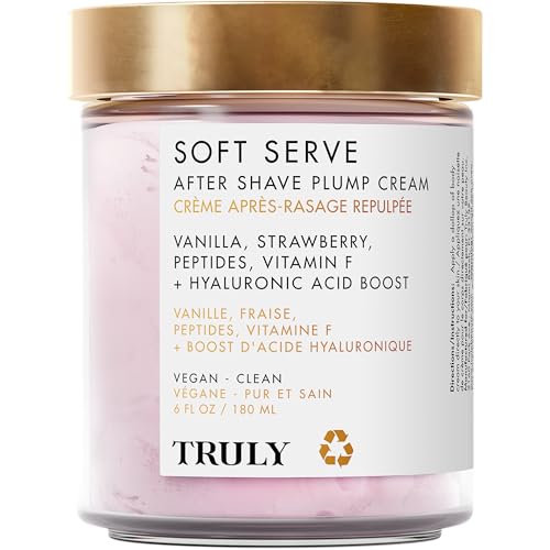 Truly Beauty Soft Serve After Shave Plump Cream - Hydrating Body Lotion with Hyaluronic Acid & Peptides, Strawberry Vanilla Scent