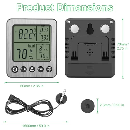 VLEJEARI Digital Dual Channel Thermometer Hygrometer with Detachable Probe