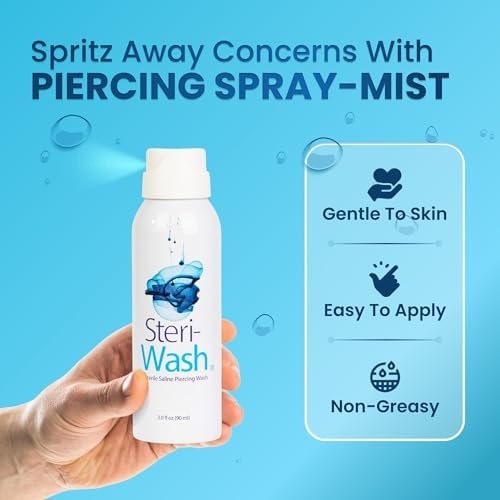 Steri-Wash Aftercare Piercing Spray 3 oz Pack of 2 | Vegan, Sterile Saline Solution
