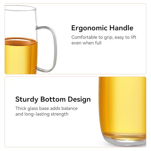 Borosilicate Glass Tea Cups Set of 2 - 13.5 Oz Clear Mugs