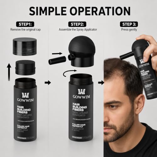 Gowwim Black Hair Fibers Spray Kit - Instant Thinning Hair Solution, 0.98oz, for Men & Women