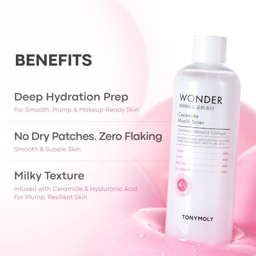 TONYMOLY Wonder Ceramide Mochi Milky Toner 300ml - Hydrating Korean Skincare, 10.14 Fl Oz
