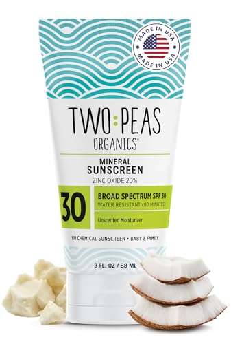 Two Peas Organics Mineral Sunscreen SPF 30 Lotion, 3 oz - Baby & Family Safe, Reef Safe, Unscented