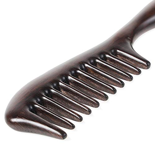 Onedor Black Sandalwood Hair Comb Round Handle Extra Wide Tooth - Anti-Static Natural Detangler