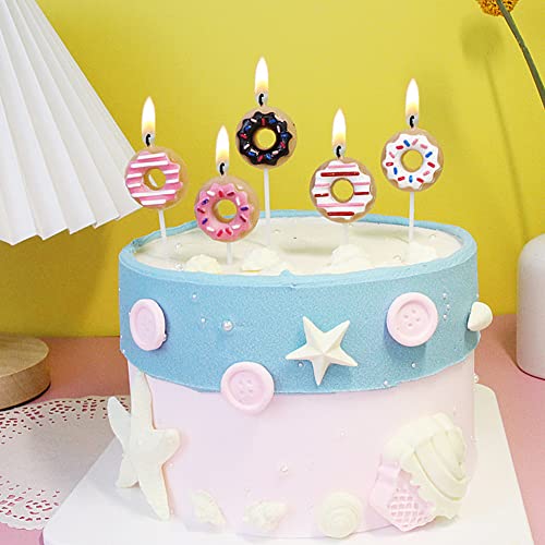 5 Mini Cute Donut Shaped Birthday Candles for Cake Decoration