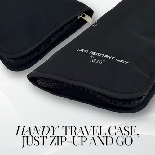 j&m Heat-Resistant Hair Straightener Mat and Travel Pouch Case