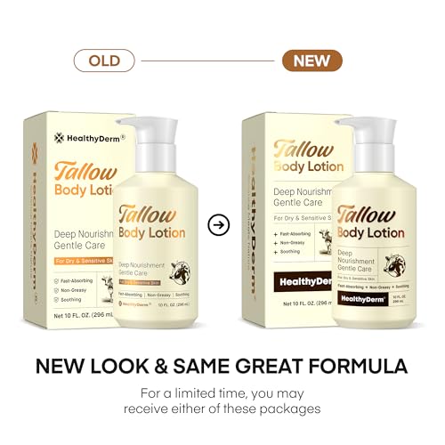 HealthyDerm Grass-Fed Beef Tallow Body Lotion for Dry & Mature Skin, 10 fl oz