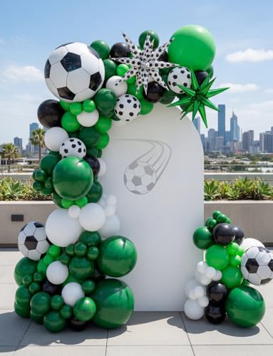 Soccer Balloon Garland Arch Kit - 115 Pcs Green Black White Balloons