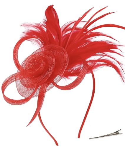 Red Fascinators Hats for Women Tea Party & Wedding Headwear - WOVOWOVO